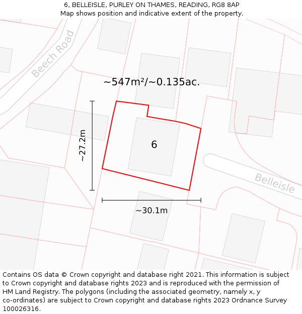 6, BELLEISLE, PURLEY ON THAMES, READING, RG8 8AP: Plot and title map