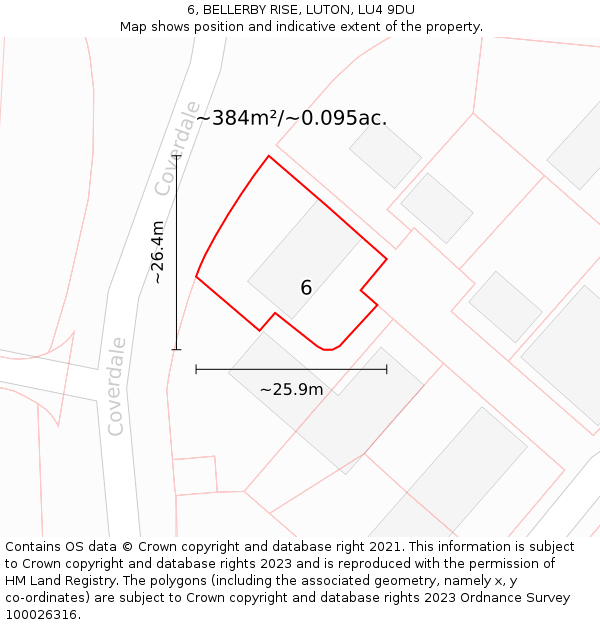 6, BELLERBY RISE, LUTON, LU4 9DU: Plot and title map