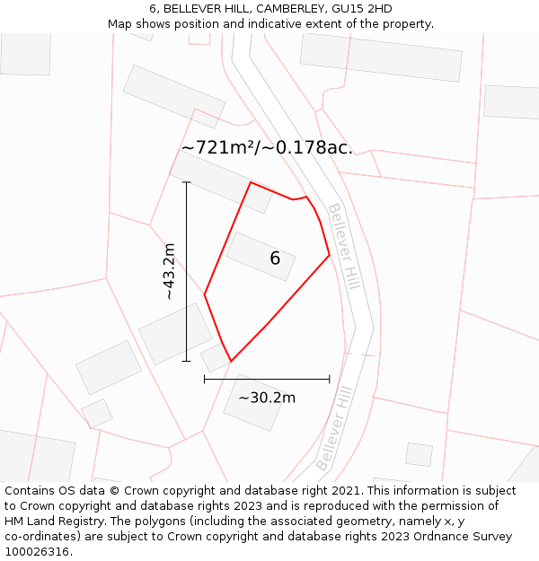 6, BELLEVER HILL, CAMBERLEY, GU15 2HD: Plot and title map