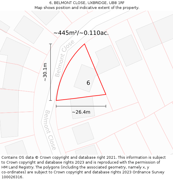 6, BELMONT CLOSE, UXBRIDGE, UB8 1RF: Plot and title map