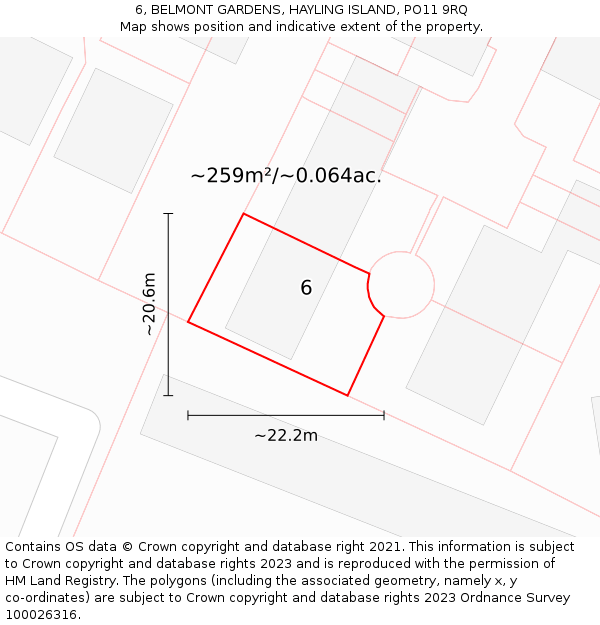 6, BELMONT GARDENS, HAYLING ISLAND, PO11 9RQ: Plot and title map