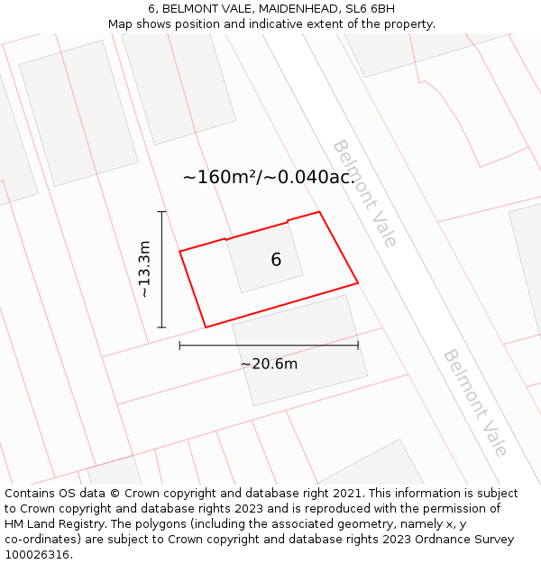 6, BELMONT VALE, MAIDENHEAD, SL6 6BH: Plot and title map