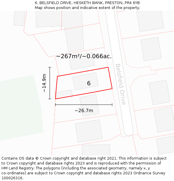 6, BELSFIELD DRIVE, HESKETH BANK, PRESTON, PR4 6YB: Plot and title map