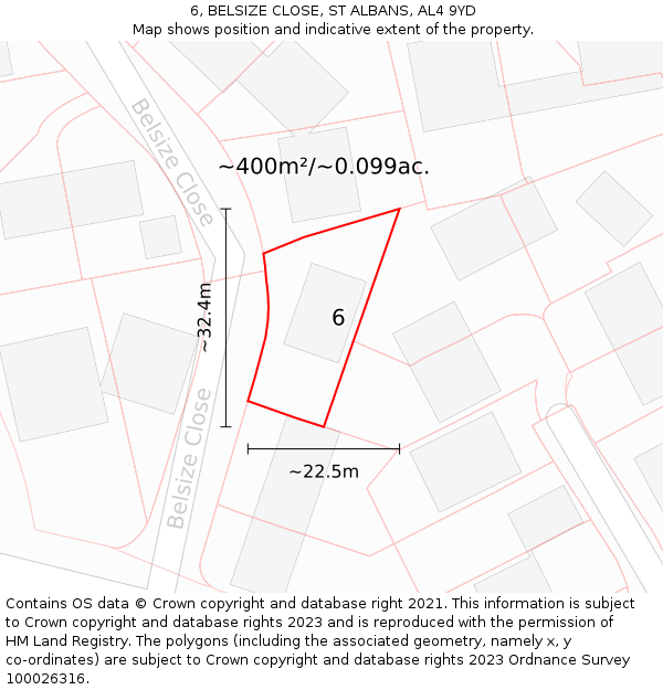 6, BELSIZE CLOSE, ST ALBANS, AL4 9YD: Plot and title map