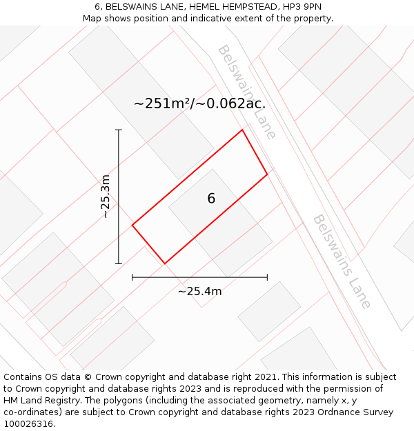 6, BELSWAINS LANE, HEMEL HEMPSTEAD, HP3 9PN: Plot and title map