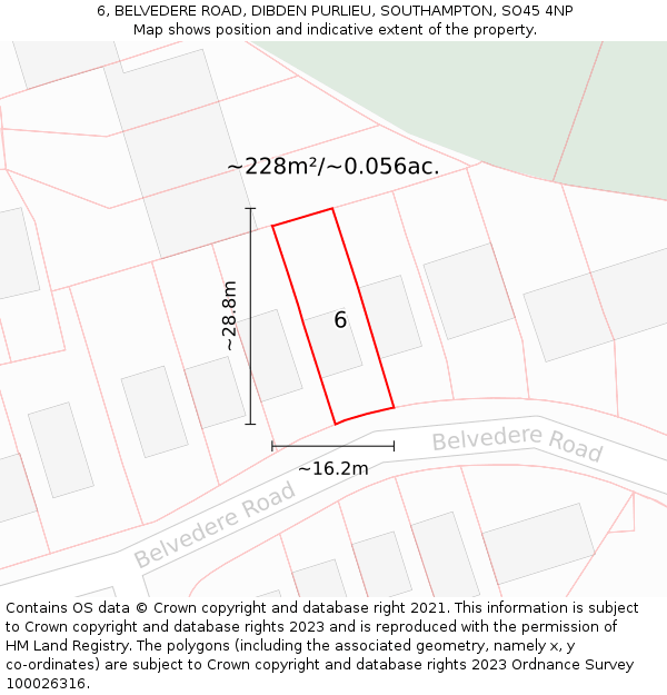 6, BELVEDERE ROAD, DIBDEN PURLIEU, SOUTHAMPTON, SO45 4NP: Plot and title map