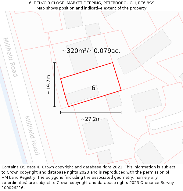 6, BELVOIR CLOSE, MARKET DEEPING, PETERBOROUGH, PE6 8SS: Plot and title map