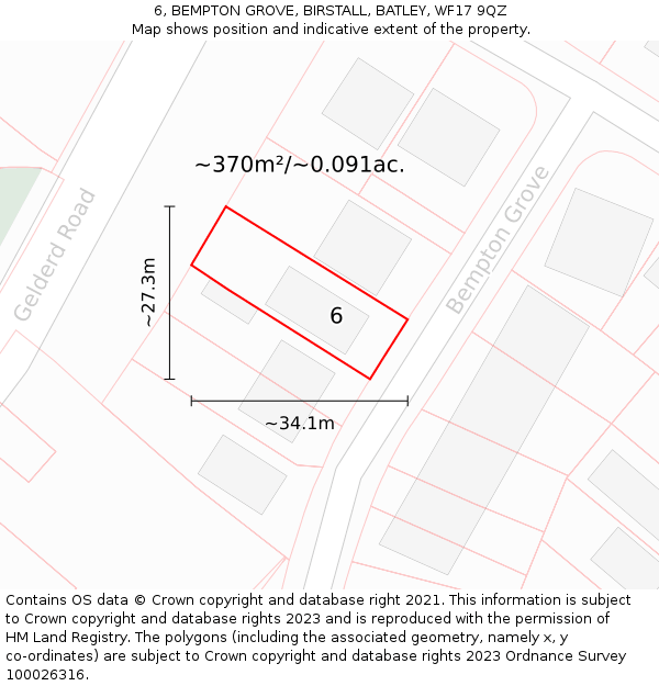 6, BEMPTON GROVE, BIRSTALL, BATLEY, WF17 9QZ: Plot and title map