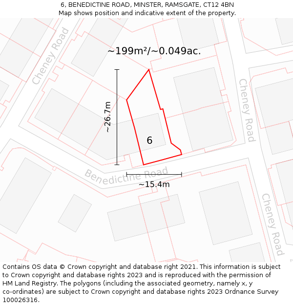 6, BENEDICTINE ROAD, MINSTER, RAMSGATE, CT12 4BN: Plot and title map