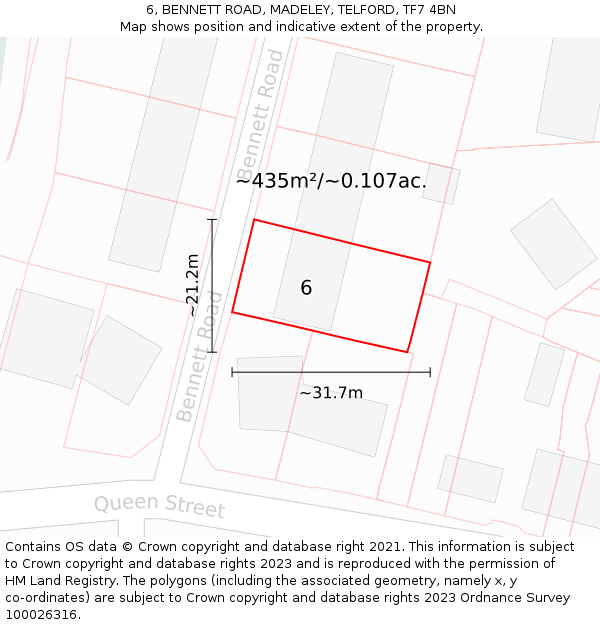 6, BENNETT ROAD, MADELEY, TELFORD, TF7 4BN: Plot and title map