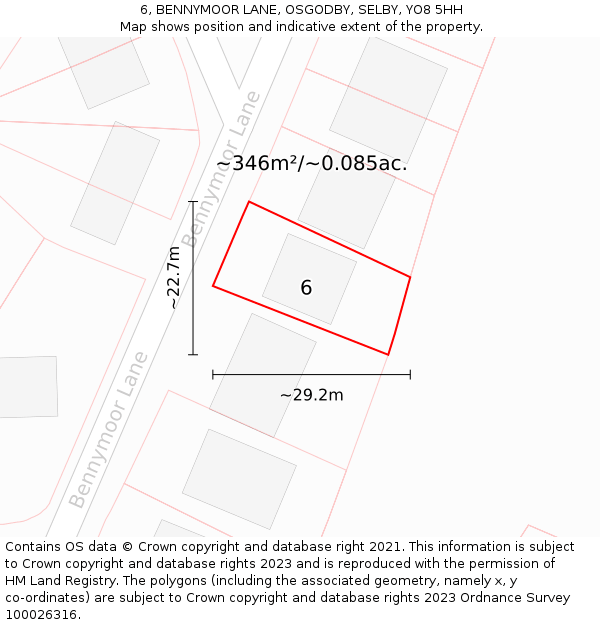 6, BENNYMOOR LANE, OSGODBY, SELBY, YO8 5HH: Plot and title map