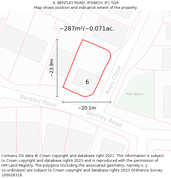 6, BENTLEY ROAD, IPSWICH, IP1 5QA: Plot and title map