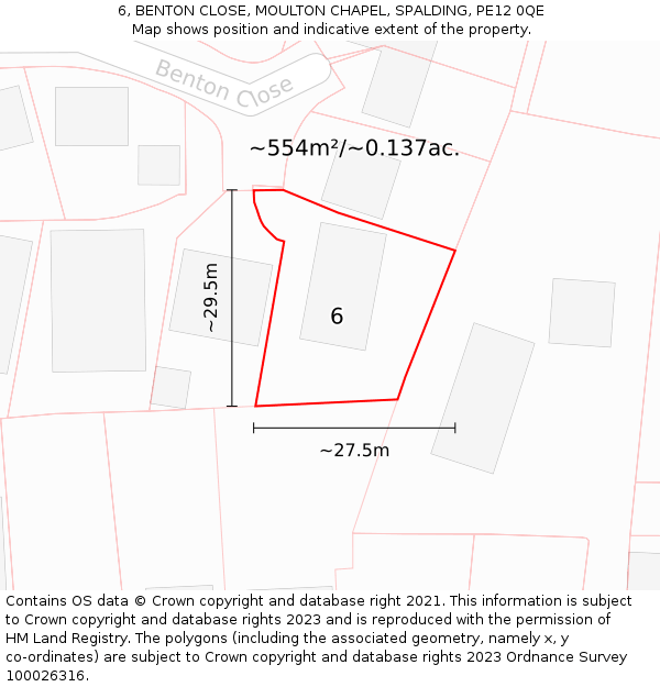 6, BENTON CLOSE, MOULTON CHAPEL, SPALDING, PE12 0QE: Plot and title map