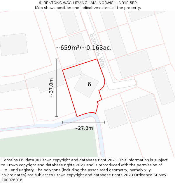 6, BENTONS WAY, HEVINGHAM, NORWICH, NR10 5RP: Plot and title map