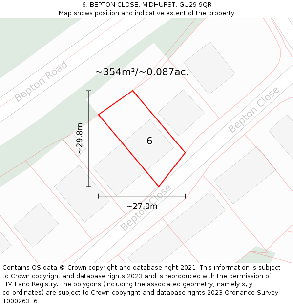 6, BEPTON CLOSE, MIDHURST, GU29 9QR: Plot and title map
