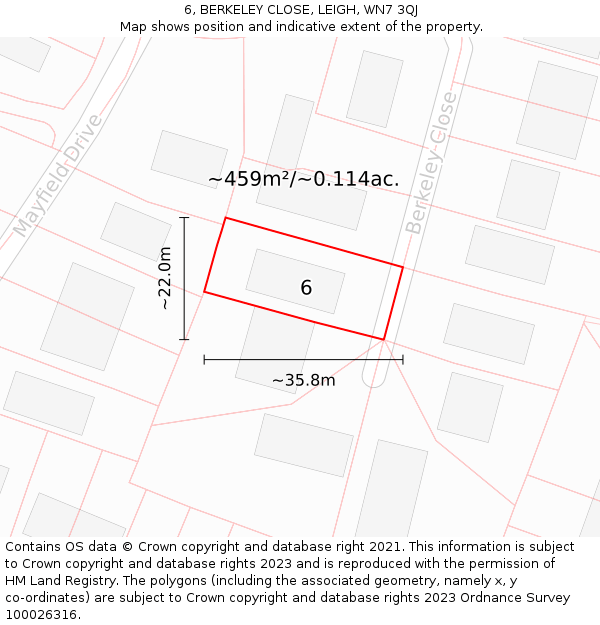 6, BERKELEY CLOSE, LEIGH, WN7 3QJ: Plot and title map