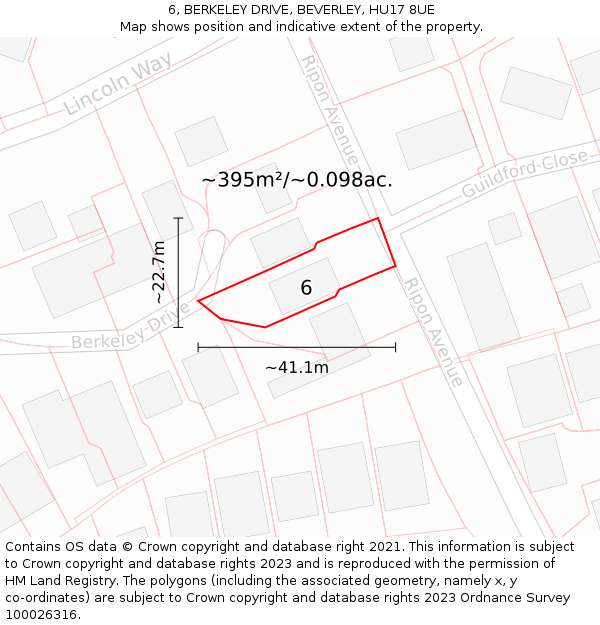 6, BERKELEY DRIVE, BEVERLEY, HU17 8UE: Plot and title map