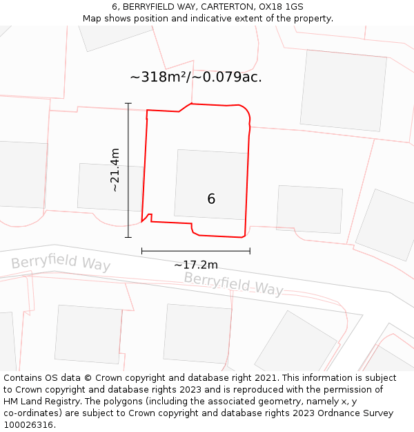 6, BERRYFIELD WAY, CARTERTON, OX18 1GS: Plot and title map