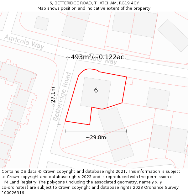 6, BETTERIDGE ROAD, THATCHAM, RG19 4GY: Plot and title map