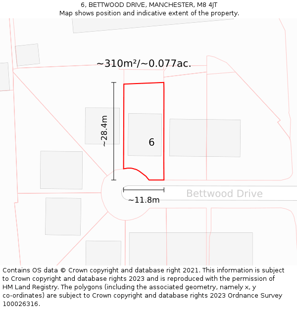 6, BETTWOOD DRIVE, MANCHESTER, M8 4JT: Plot and title map