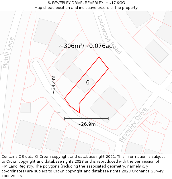 6, BEVERLEY DRIVE, BEVERLEY, HU17 9GG: Plot and title map