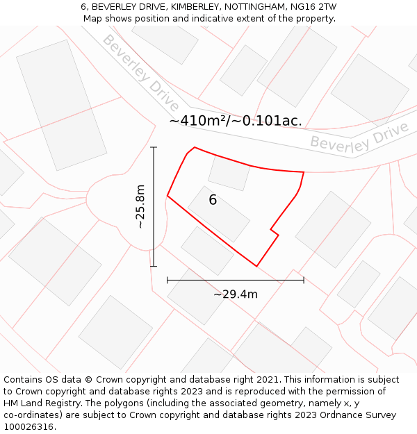 6, BEVERLEY DRIVE, KIMBERLEY, NOTTINGHAM, NG16 2TW: Plot and title map