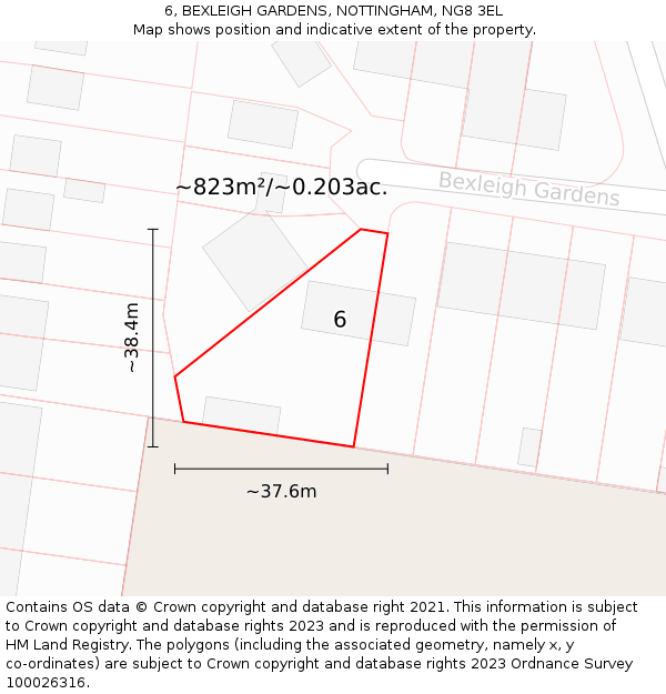 6, BEXLEIGH GARDENS, NOTTINGHAM, NG8 3EL: Plot and title map