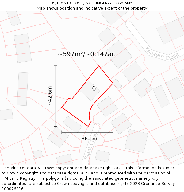 6, BIANT CLOSE, NOTTINGHAM, NG8 5NY: Plot and title map