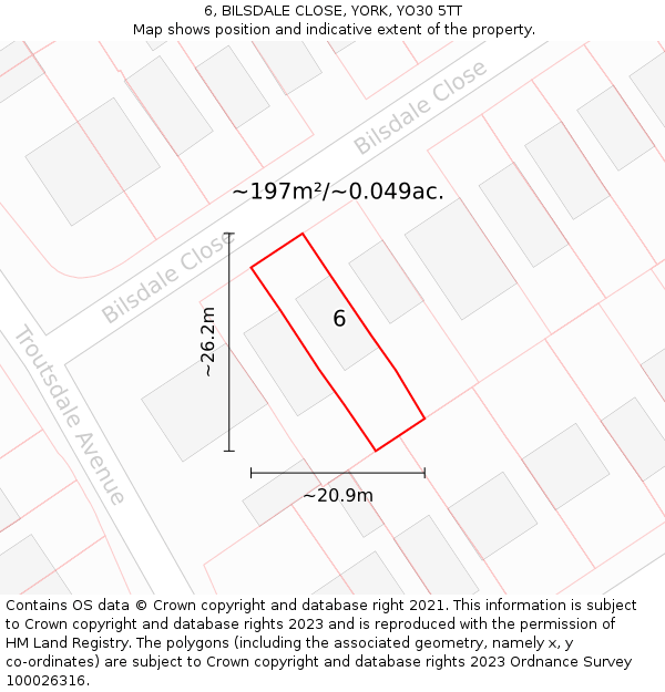 6, BILSDALE CLOSE, YORK, YO30 5TT: Plot and title map