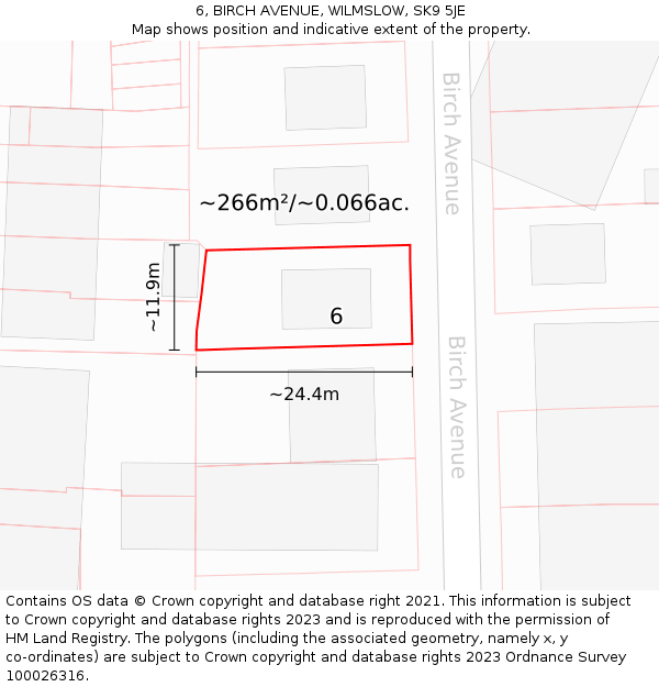 6, BIRCH AVENUE, WILMSLOW, SK9 5JE: Plot and title map