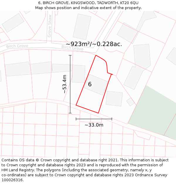 6, BIRCH GROVE, KINGSWOOD, TADWORTH, KT20 6QU: Plot and title map