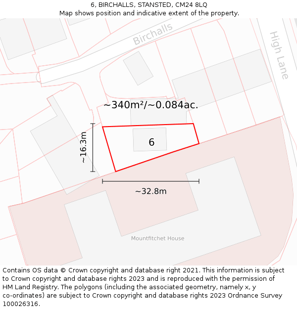 6, BIRCHALLS, STANSTED, CM24 8LQ: Plot and title map