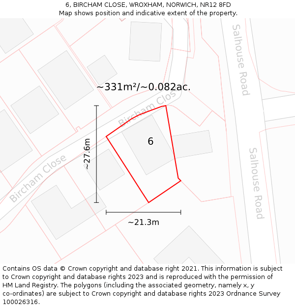 6, BIRCHAM CLOSE, WROXHAM, NORWICH, NR12 8FD: Plot and title map