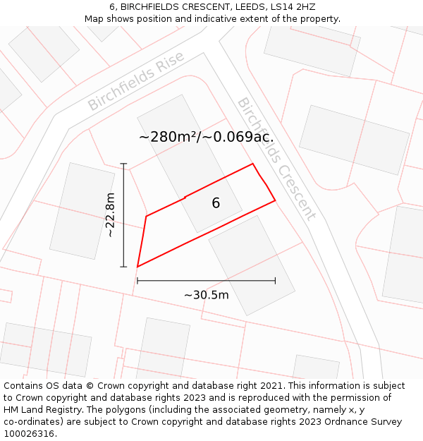 6, BIRCHFIELDS CRESCENT, LEEDS, LS14 2HZ: Plot and title map