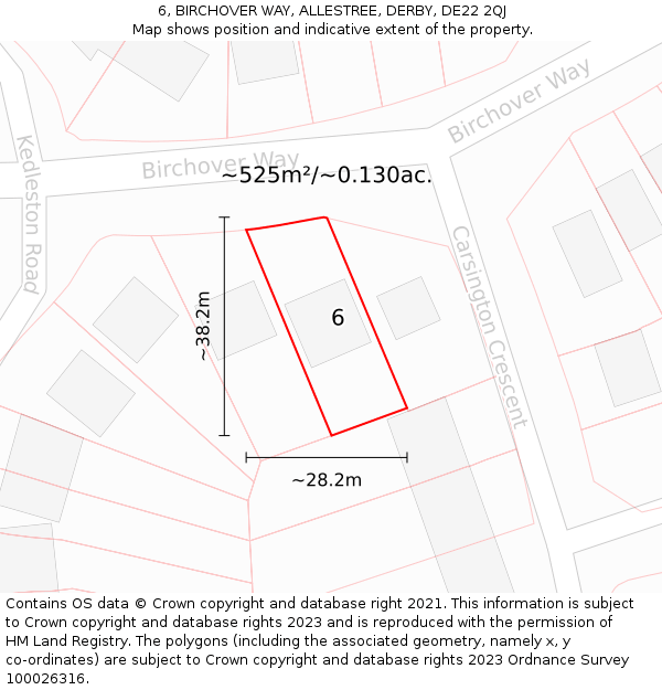 6, BIRCHOVER WAY, ALLESTREE, DERBY, DE22 2QJ: Plot and title map