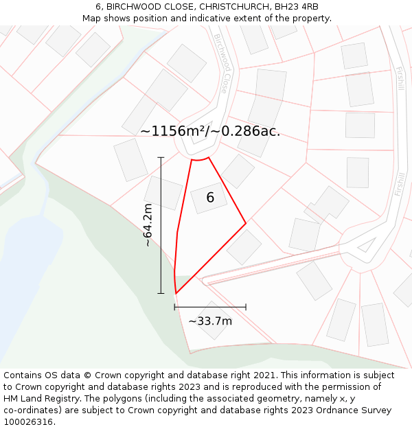 6, BIRCHWOOD CLOSE, CHRISTCHURCH, BH23 4RB: Plot and title map