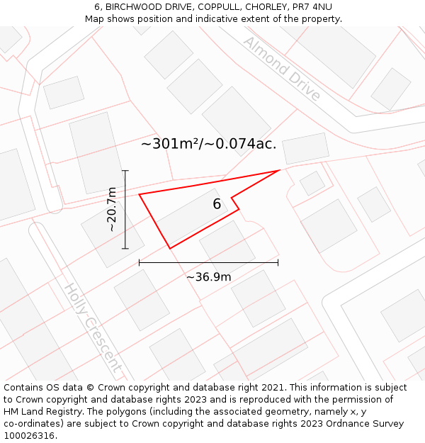 6, BIRCHWOOD DRIVE, COPPULL, CHORLEY, PR7 4NU: Plot and title map