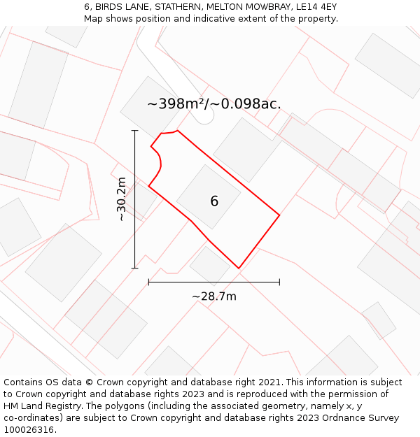 6, BIRDS LANE, STATHERN, MELTON MOWBRAY, LE14 4EY: Plot and title map
