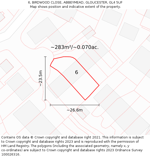 6, BIRDWOOD CLOSE, ABBEYMEAD, GLOUCESTER, GL4 5UF: Plot and title map