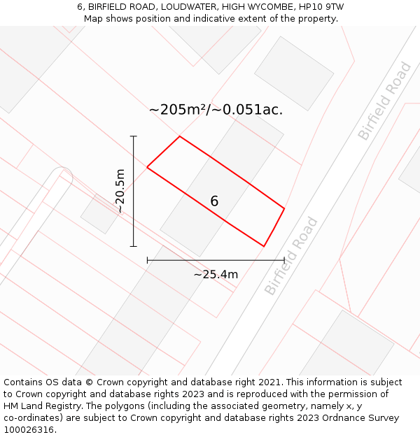 6, BIRFIELD ROAD, LOUDWATER, HIGH WYCOMBE, HP10 9TW: Plot and title map
