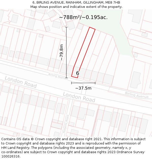 6, BIRLING AVENUE, RAINHAM, GILLINGHAM, ME8 7HB: Plot and title map