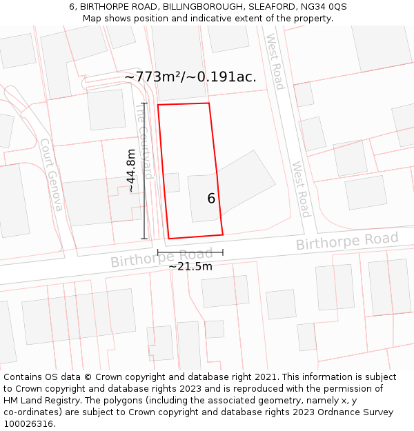 6, BIRTHORPE ROAD, BILLINGBOROUGH, SLEAFORD, NG34 0QS: Plot and title map