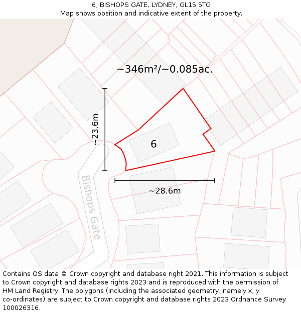 6, BISHOPS GATE, LYDNEY, GL15 5TG: Plot and title map