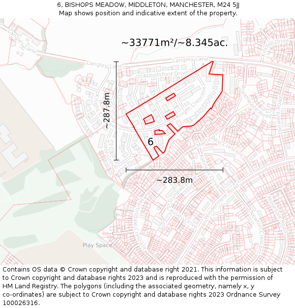 6, BISHOPS MEADOW, MIDDLETON, MANCHESTER, M24 5JJ: Plot and title map