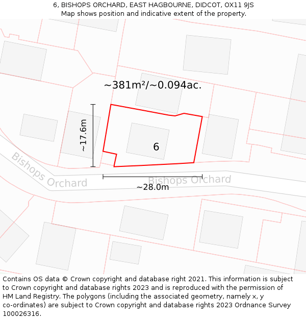 6, BISHOPS ORCHARD, EAST HAGBOURNE, DIDCOT, OX11 9JS: Plot and title map