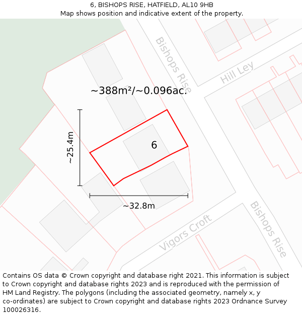 6, BISHOPS RISE, HATFIELD, AL10 9HB: Plot and title map
