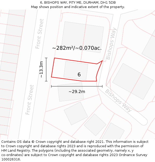 6, BISHOPS WAY, PITY ME, DURHAM, DH1 5DB: Plot and title map