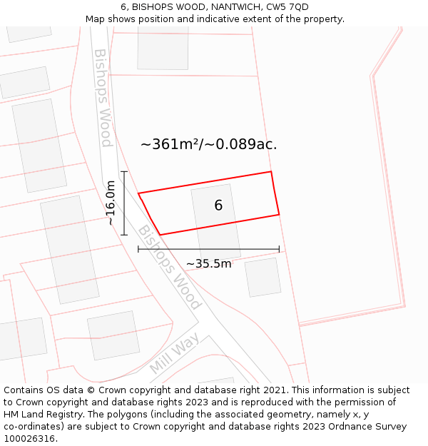 6, BISHOPS WOOD, NANTWICH, CW5 7QD: Plot and title map