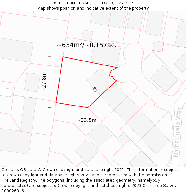 6, BITTERN CLOSE, THETFORD, IP24 3HP: Plot and title map