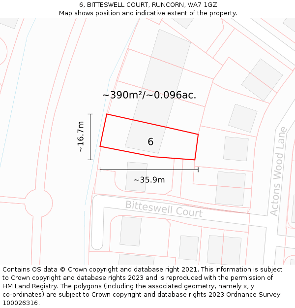 6, BITTESWELL COURT, RUNCORN, WA7 1GZ: Plot and title map